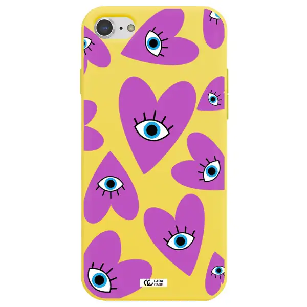 a purple heart with eyes and a black eye Apple iPhone 7 Silicone canary yellow Case