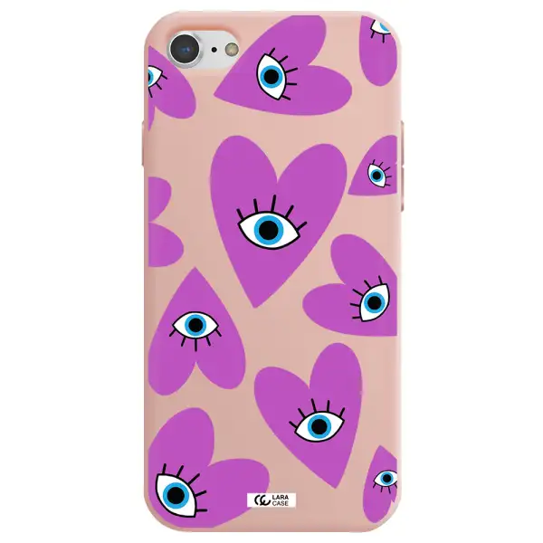 a purple heart with eyes and a black eye Apple iPhone 7 Silicone pastel pink Case