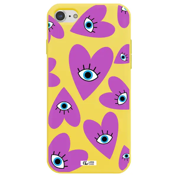 a purple heart with eyes and a black eye Apple iPhone 8 Silicone canary yellow Case