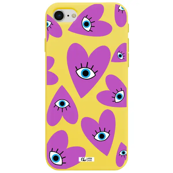 a purple heart with eyes and a black eye Apple iPhone se 2020 Silicone canary yellow Case