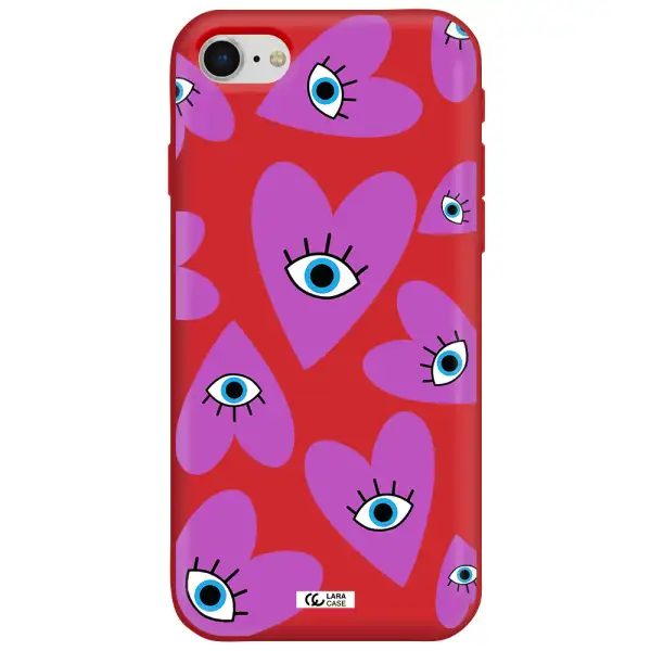 a purple heart with eyes and a black eye Apple iPhone se 2020 Silicone Imperial Red Case