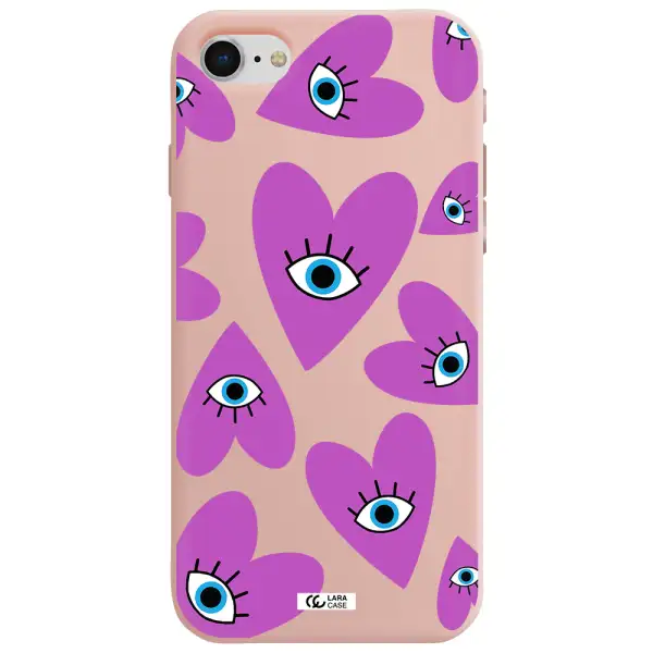 a purple heart with eyes and a black eye Apple iPhone se 2020 Silicone pastel pink Case