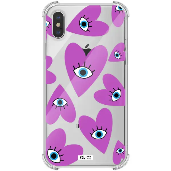a purple heart with eyes and a black eye Apple iPhone X Clear PC Case