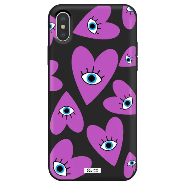 a purple heart with eyes and a black eye Apple iPhone X Silicone black Case