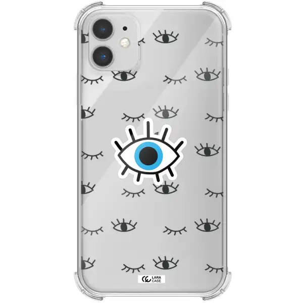 a blue eye with black eyeballs and eyelashes Apple iPhone 11 Clear PC Case