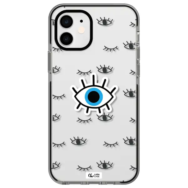 a blue eye with black eyeballs and eyelashes Apple iPhone 11 impact black border Case