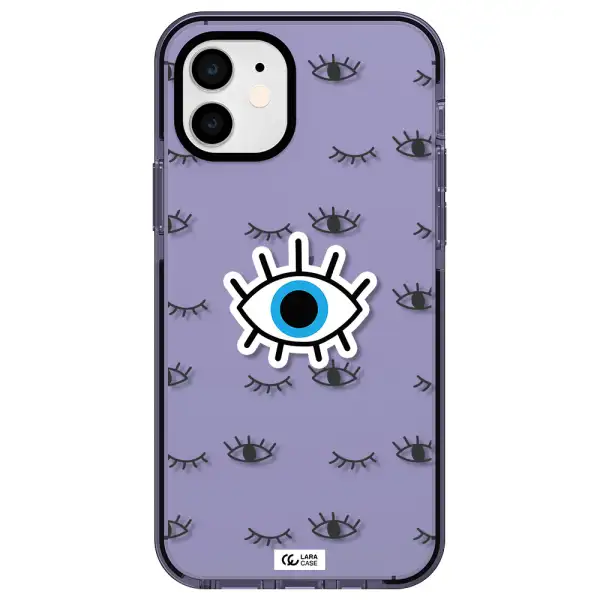 a blue eye with black eyeballs and eyelashes Apple iPhone 11 impact Lilac Case