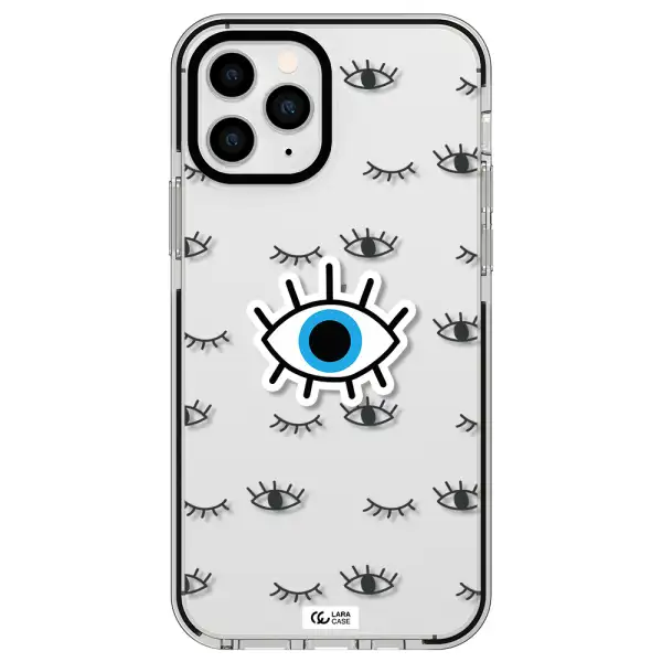 a blue eye with black eyeballs and eyelashes Apple iPhone 11 pro max impact black border Case