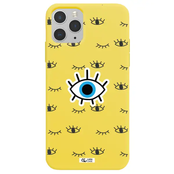 a blue eye with black eyeballs and eyelashes Apple iPhone 11 pro Silicone canary yellow Case