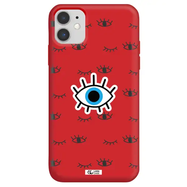 a blue eye with black eyeballs and eyelashes Apple iPhone 11 Silicone Imperial Red Case