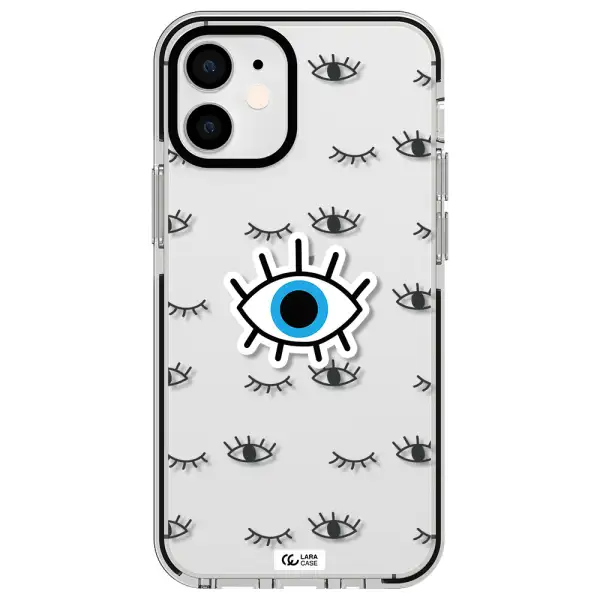 a blue eye with black eyeballs and eyelashes Apple iPhone 12 mini impact black border Case