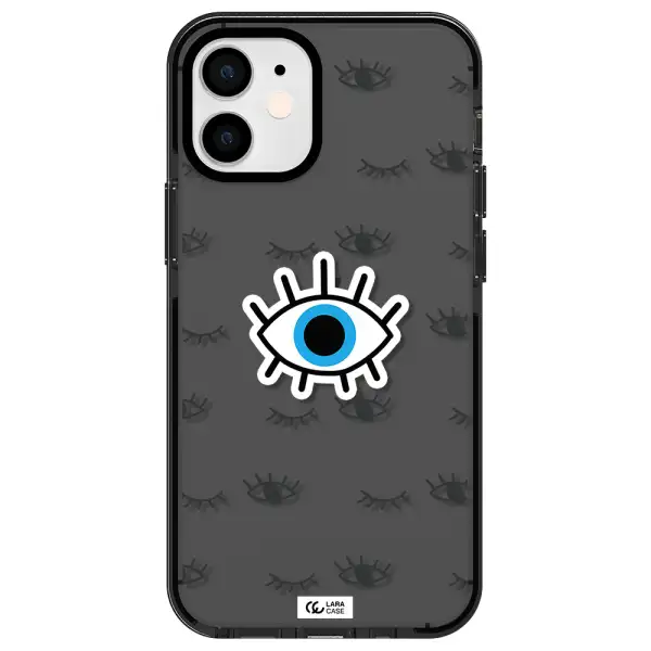 a blue eye with black eyeballs and eyelashes Apple iPhone 12 mini impact Smoke Black Case