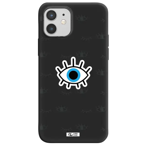 a blue eye with black eyeballs and eyelashes Apple iPhone 12 mini Silicone black Case