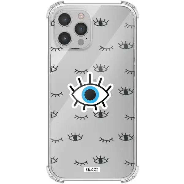 a blue eye with black eyeballs and eyelashes Apple iPhone 12 pro Clear PC Case