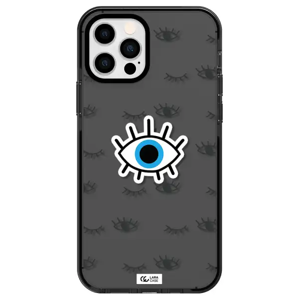 a blue eye with black eyeballs and eyelashes Apple iPhone 12 pro impact Smoke Black Case