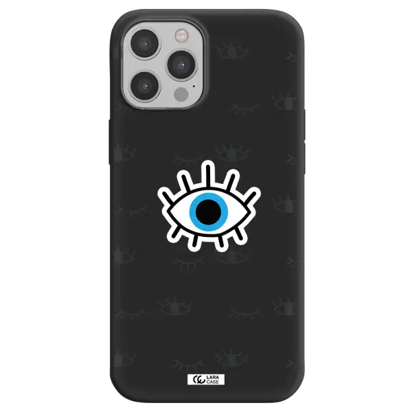 a blue eye with black eyeballs and eyelashes Apple iPhone 12 pro max Silicone black Case