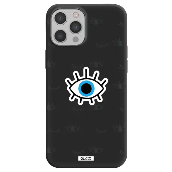 a blue eye with black eyeballs and eyelashes Apple iPhone 12 pro Silicone black Case