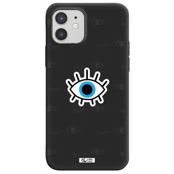 a blue eye with black eyeballs and eyelashes Apple iPhone 12 Silicone black Case