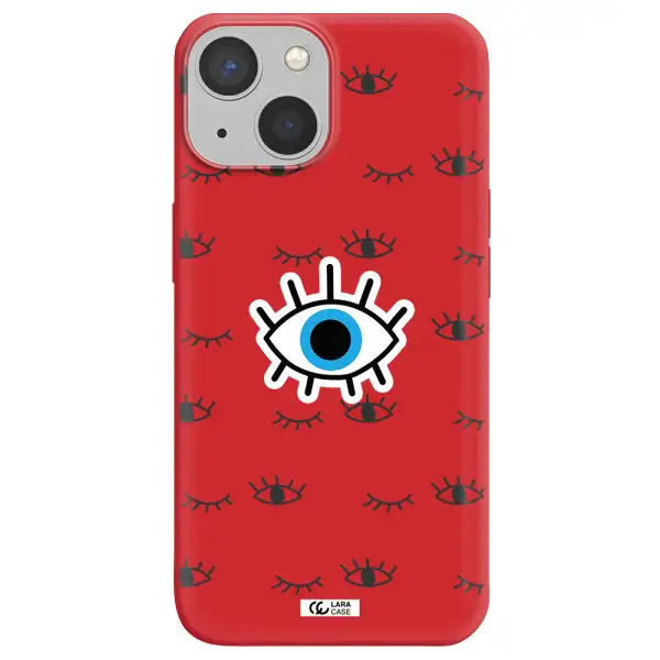 a blue eye with black eyeballs and eyelashes Apple iPhone 13 mini Silicone Imperial Red Case