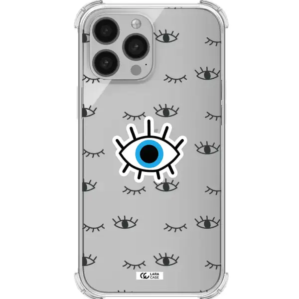 a blue eye with black eyeballs and eyelashes Apple iPhone 13 Pro Clear PC Case