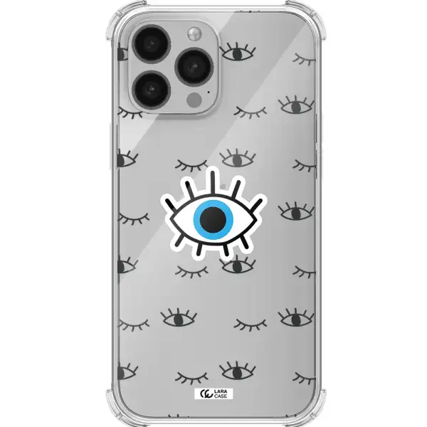 a blue eye with black eyeballs and eyelashes Apple iPhone 13 Pro Max Clear PC Case