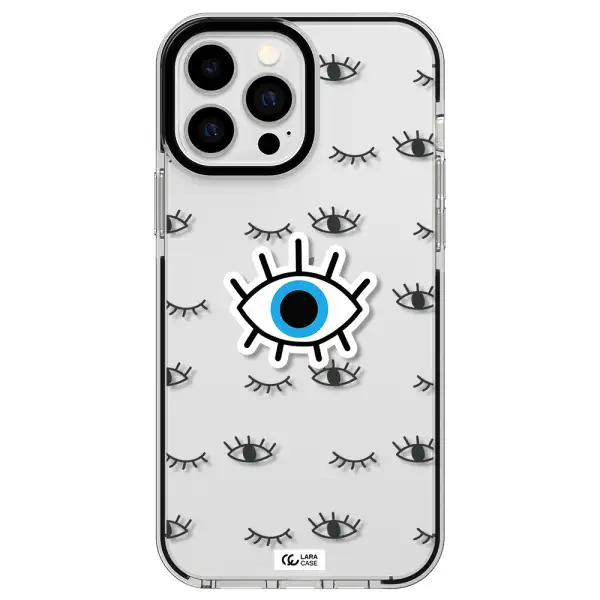a blue eye with black eyeballs and eyelashes Apple iPhone 13 Pro Max impact black border Case
