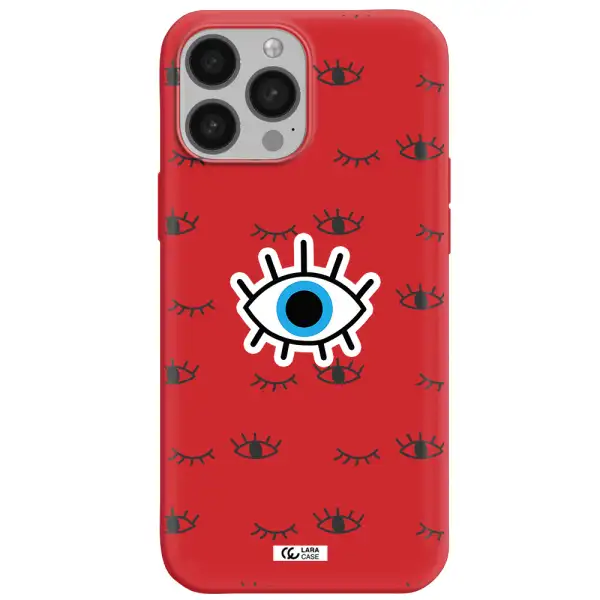 a blue eye with black eyeballs and eyelashes Apple iPhone 13 Pro Max Silicone Imperial Red Case