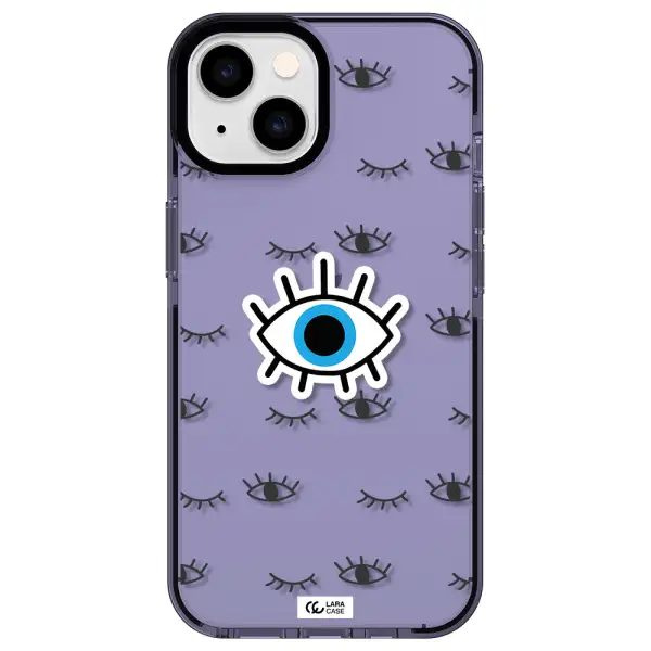 a blue eye with black eyeballs and eyelashes Apple iPhone 14 impact Lilac Case