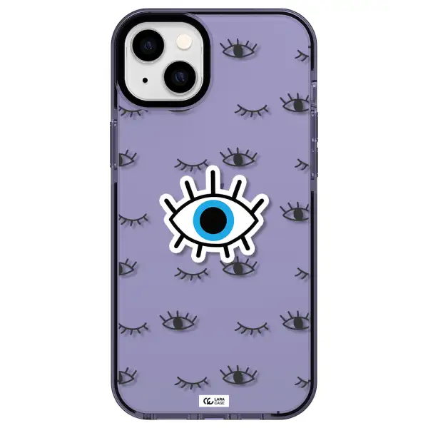 a blue eye with black eyeballs and eyelashes Apple iPhone 14 plus impact Lilac Case