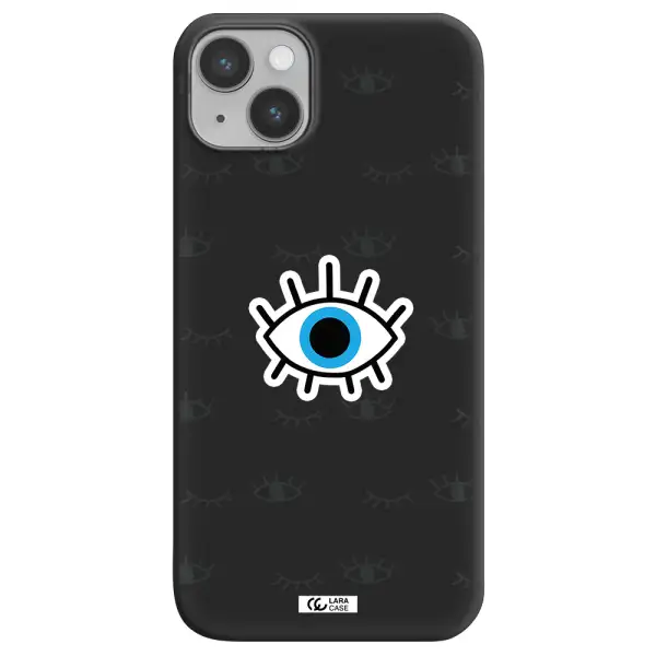 a blue eye with black eyeballs and eyelashes Apple iPhone 14 plus Silicone black Case