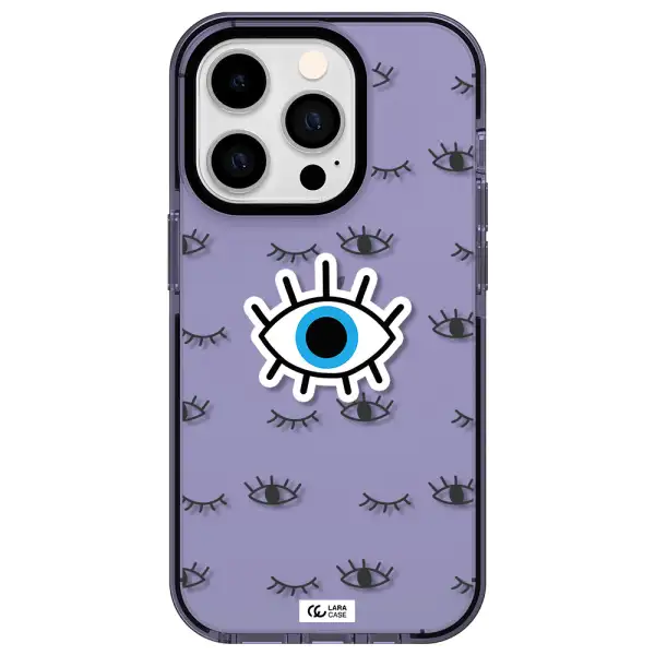 a blue eye with black eyeballs and eyelashes Apple iPhone 14 pro impact Lilac Case