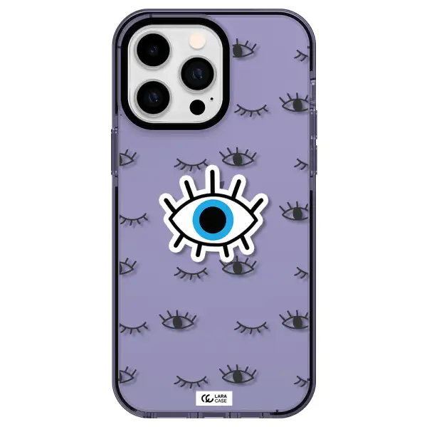 a blue eye with black eyeballs and eyelashes Apple iPhone 14 pro max impact Lilac Case