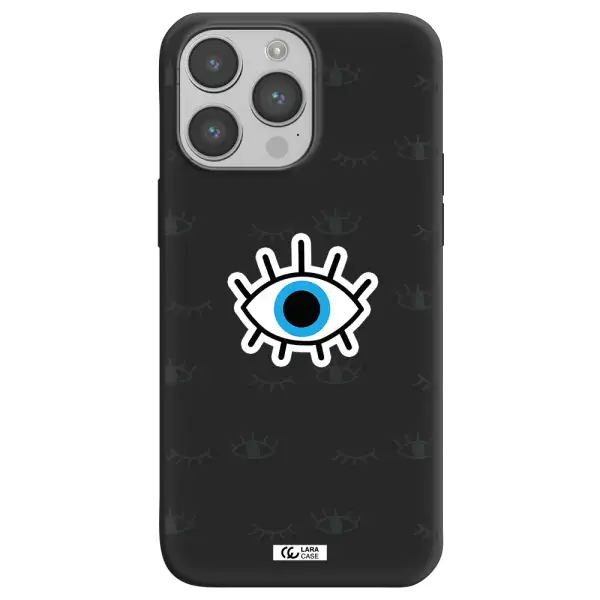 a blue eye with black eyeballs and eyelashes Apple iPhone 14 pro Silicone black Case