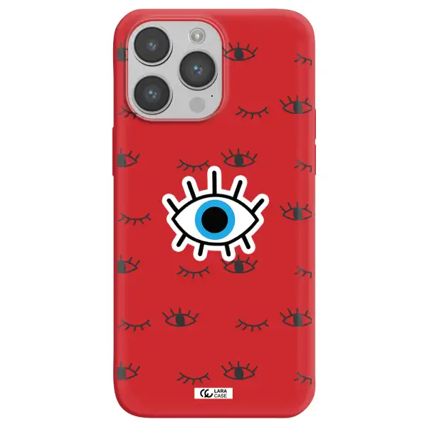a blue eye with black eyeballs and eyelashes Apple iPhone 14 pro Silicone Imperial Red Case