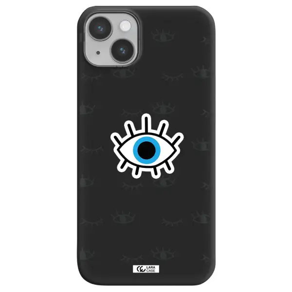 a blue eye with black eyeballs and eyelashes Apple iPhone 14 Silicone black Case