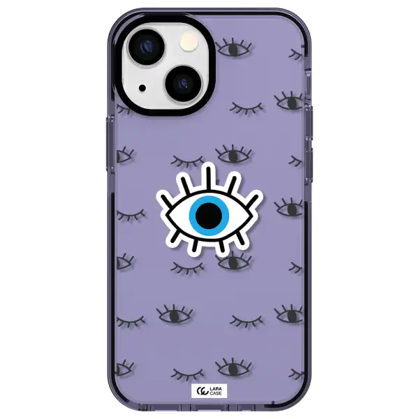 a blue eye with black eyeballs and eyelashes Apple iPhone 15 impact Lilac Case