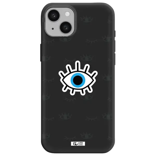 a blue eye with black eyeballs and eyelashes Apple iphone 15 plus Silicone black Case