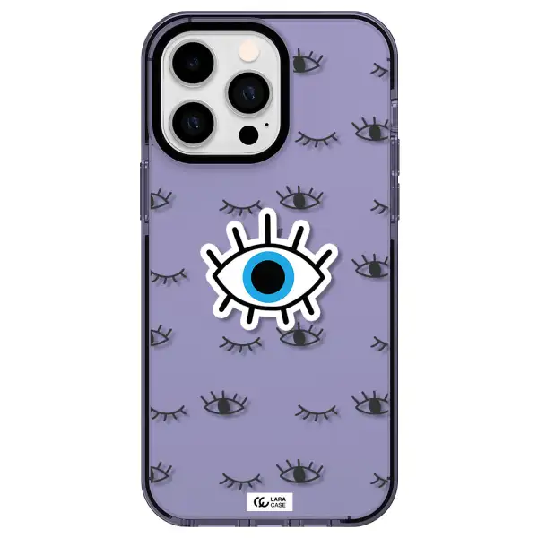 a blue eye with black eyeballs and eyelashes Apple iPhone 15 Pro Max impact Lilac Case