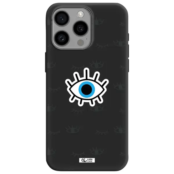 a blue eye with black eyeballs and eyelashes Apple Iphone 15 Pro max Silicone black Case
