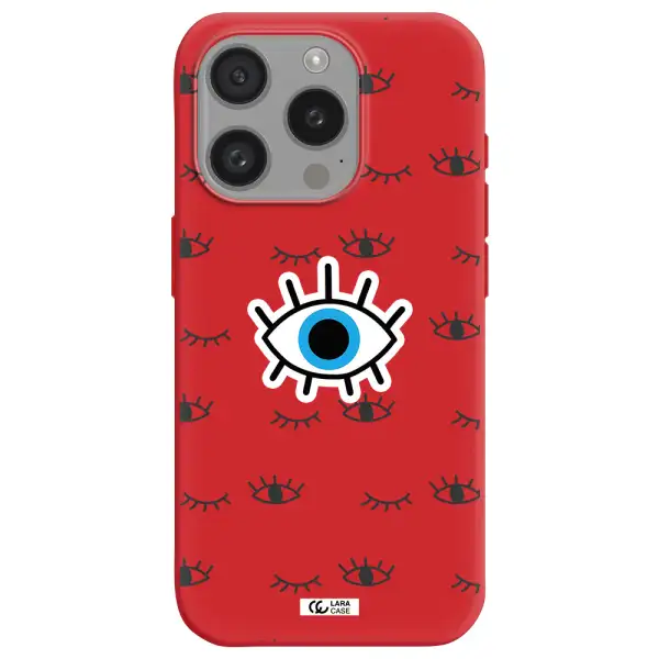 A Blue Eye With Black Eyeballs And Eyelashes Apple Iphone 15 Pro Silicone Imperial Red Case