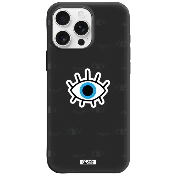 A Blue Eye With Black Eyeballs And Eyelashes Apple Iphone 16 Pro Max Silicone Black Case