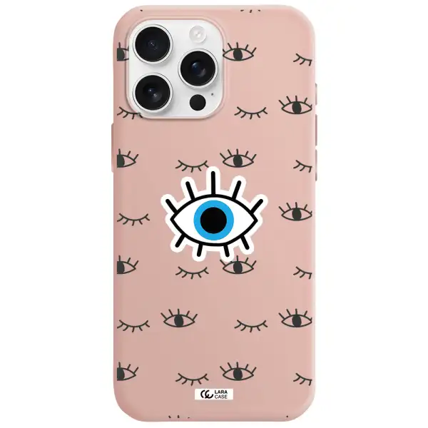 A Blue Eye With Black Eyeballs And Eyelashes Apple Iphone 16 Pro Max Silicone Pastel Pink Case