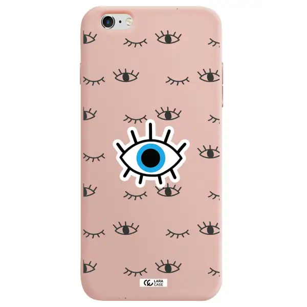 a blue eye with black eyeballs and eyelashes Apple iPhone 6 plus Silicone pastel pink Case