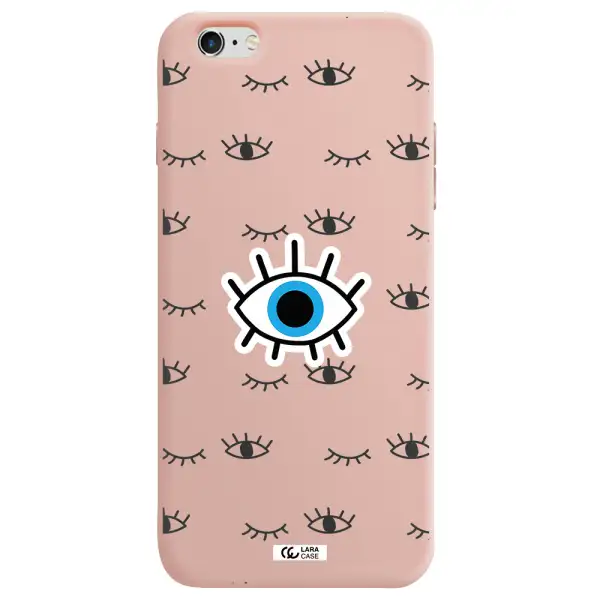 a blue eye with black eyeballs and eyelashes Apple iPhone 6 s plus Silicone pastel pink Case