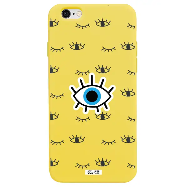 a blue eye with black eyeballs and eyelashes Apple iPhone 6 Silicone canary yellow Case