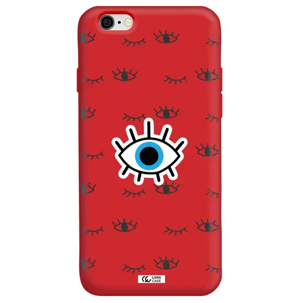 a blue eye with black eyeballs and eyelashes Apple iPhone 6 Silicone Imperial Red Case