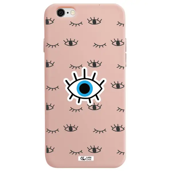 a blue eye with black eyeballs and eyelashes Apple iPhone 6 Silicone pastel pink Case