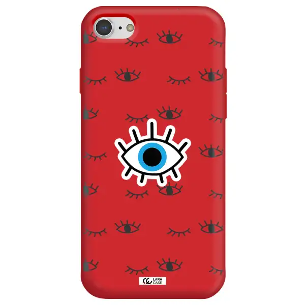 a blue eye with black eyeballs and eyelashes Apple iPhone 7 Silicone Imperial Red Case