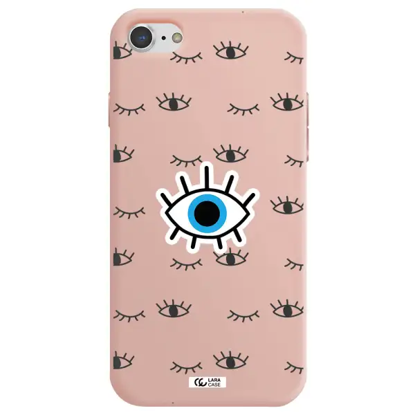 a blue eye with black eyeballs and eyelashes Apple iPhone 7 Silicone pastel pink Case