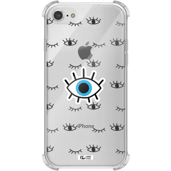 a blue eye with black eyeballs and eyelashes Apple iPhone 8 Clear PC Case